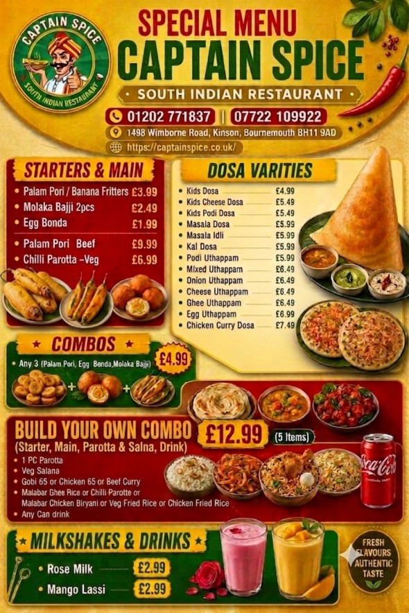 Captain Spice Special Menu Poster